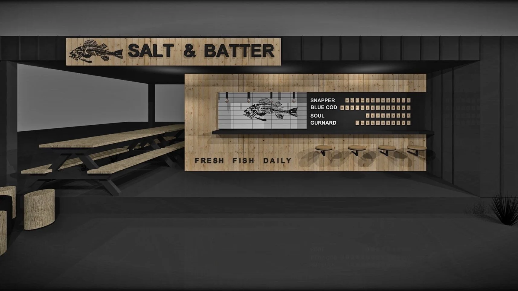 Salt & Batter fish and chip counter concept