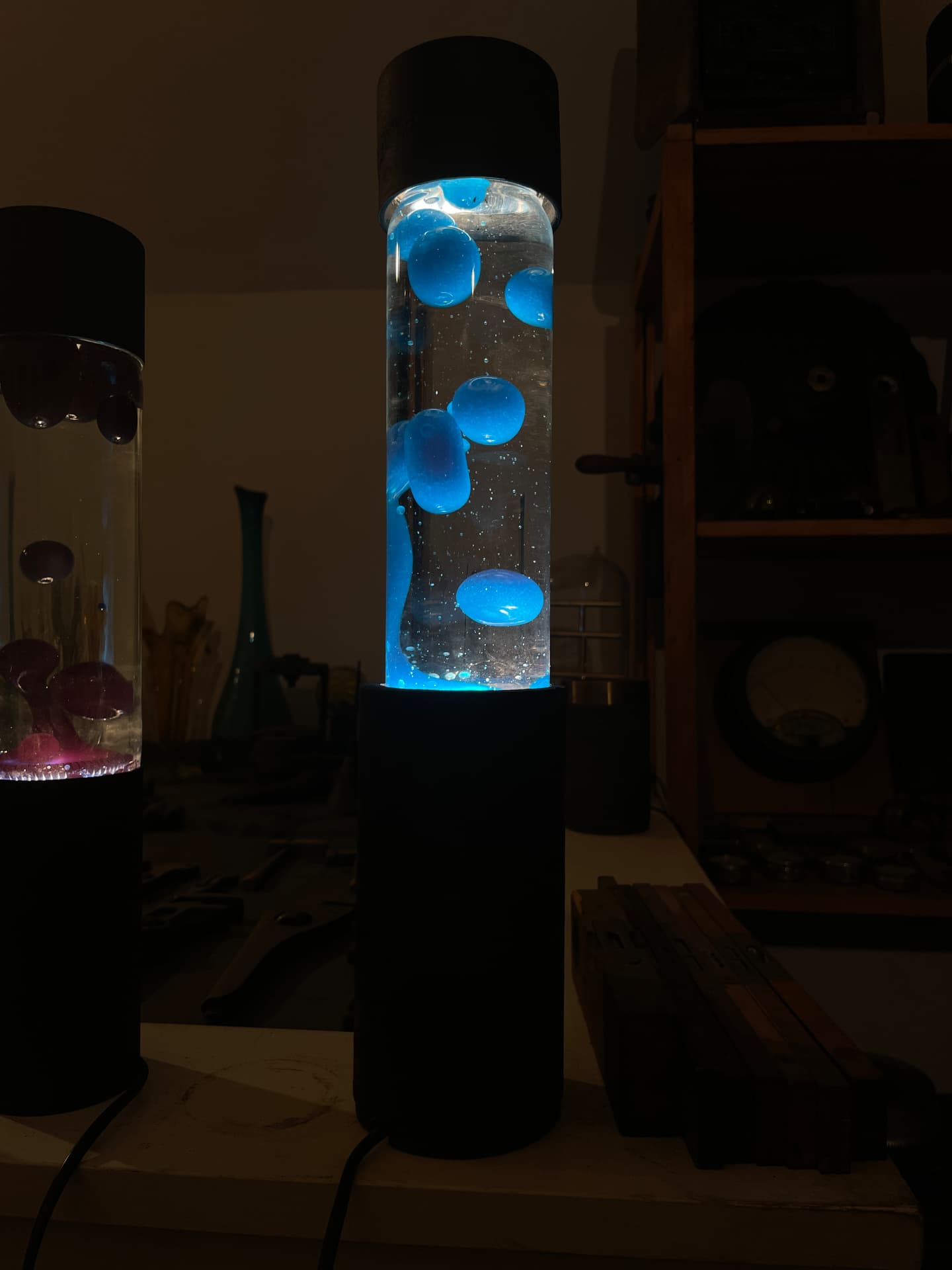 Bespoke lava lamp with blue wax