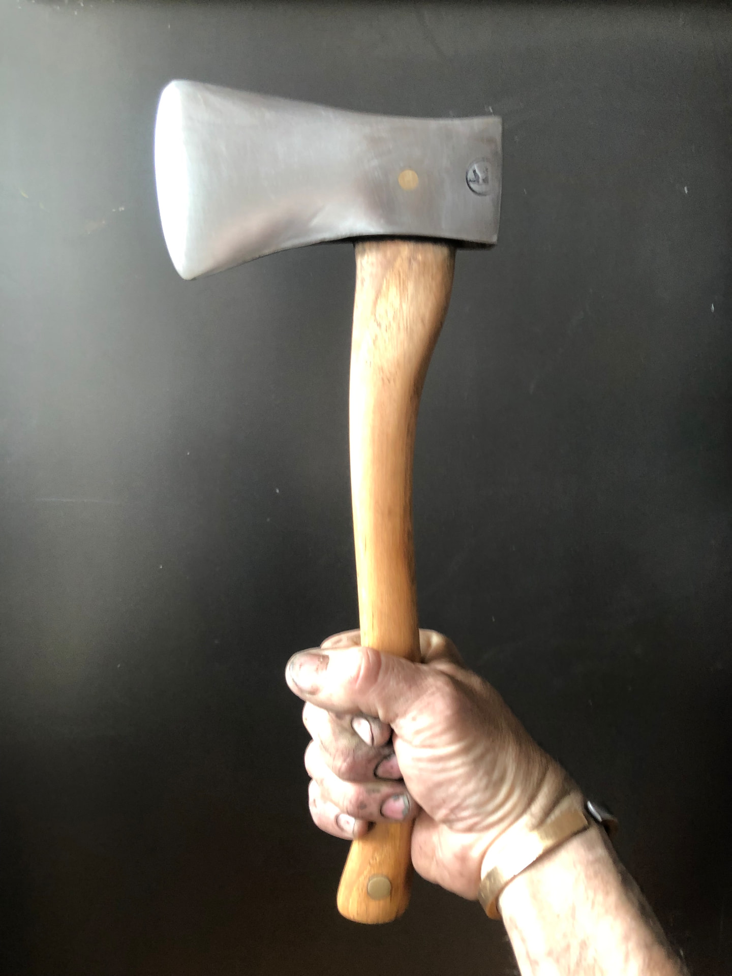 Hand-finished axe with hickory handle