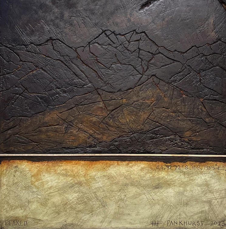 Commissioned wall work with peaked landscape form and brass detail