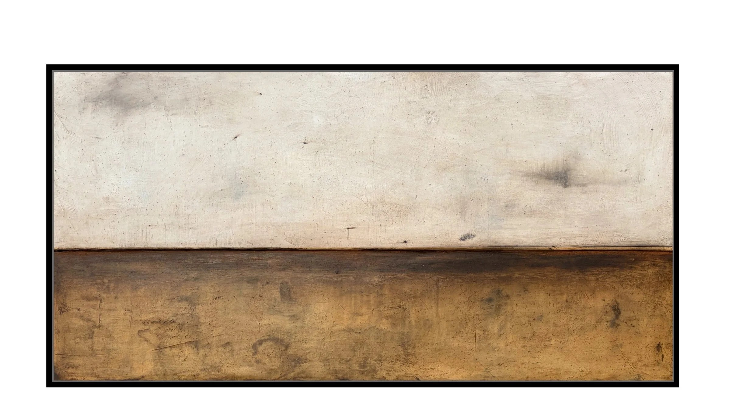 Untitled original wall work in plaster and pigment, shown in its timber frame